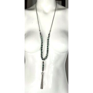 Simply Vera Vera Wang Long Silver Charcoal Beads & Blue Discs Tassel Y Necklace